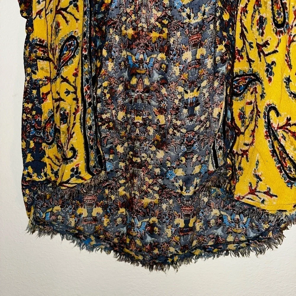 Free People women’s boho yellow printed sleeveless lightweight open cardigan XS